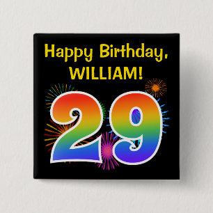 Roligt Fireworks + Rainbow Mönster "29" Birthday # Knapp