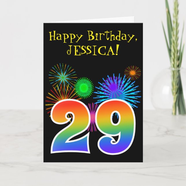 Roligt Fireworks + Rainbow Mönster "29" Birthday # Kort (Framsida)
