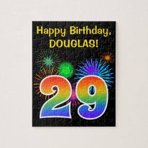Roligt Fireworks + Rainbow Mönster "29" Birthday # Pussel