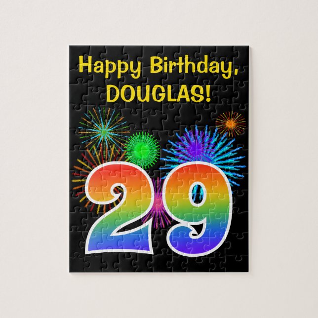 Roligt Fireworks + Rainbow Mönster "29" Birthday # Pussel (Vertikal)