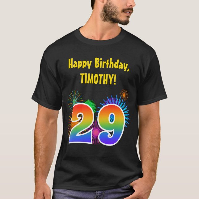 Roligt Fireworks + Rainbow Mönster "29" Birthday # T Shirt (Framsida)