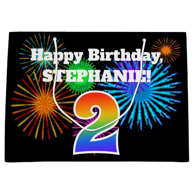 Roligt Fireworks + Rainbow Mönster ’2’ Birthday # (Framsidan)
