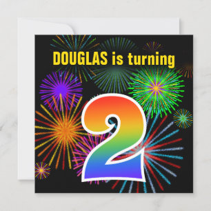 Roligt Fireworks + Rainbow Mönster ’2’ Birthday # Inbjudningar