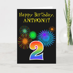 Roligt Fireworks + Rainbow Mönster ’2’ Birthday # Kort