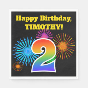Roligt Fireworks + Rainbow Mönster ’2’ Birthday # Pappersservett