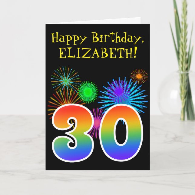 Roligt Fireworks + Rainbow Mönster ’30’ Birthday # Kort (Framsida)