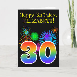 Roligt Fireworks + Rainbow Mönster ’30’ Birthday # Kort