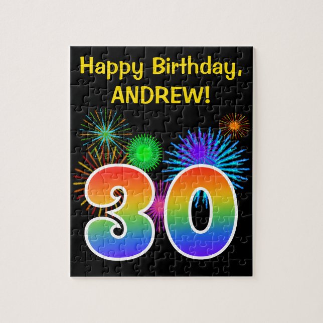 Roligt Fireworks + Rainbow Mönster ’30’ Birthday # Pussel (Vertikal)