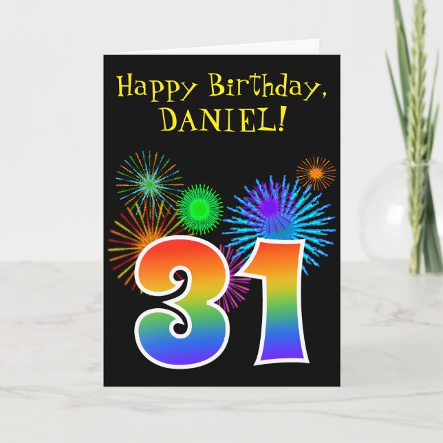 Roligt Fireworks + Rainbow Mönster ’31’ Birthday # Kort (Framsida)
