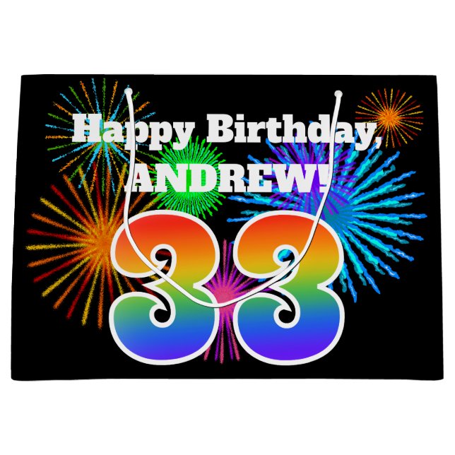 Roligt Fireworks + Rainbow Mönster ’33’ Birthday # (Framsidan)