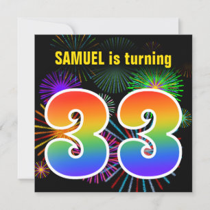 Roligt Fireworks + Rainbow Mönster ’33’ Birthday # Inbjudningar