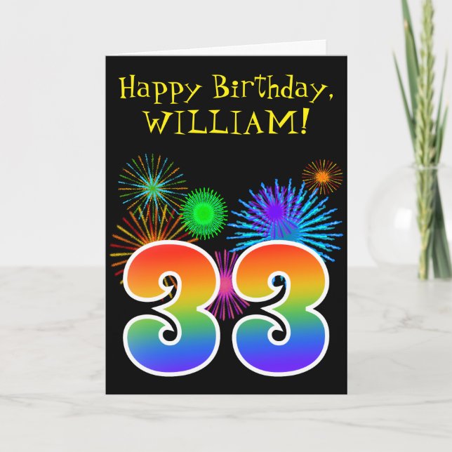 Roligt Fireworks + Rainbow Mönster ’33’ Birthday # Kort (Framsida)