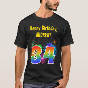Roligt Fireworks + Rainbow Mönster ’34’ Birthday # T Shirt