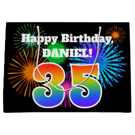 Roligt Fireworks + Rainbow Mönster "35" Birthday #