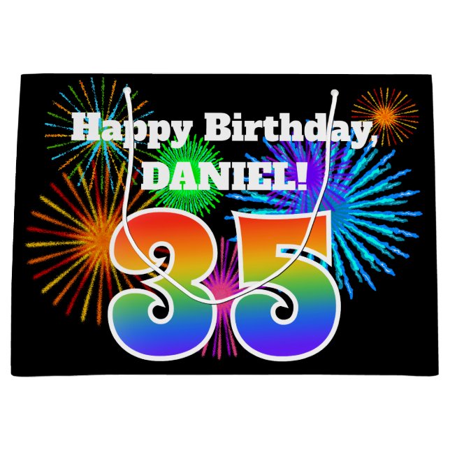 Roligt Fireworks + Rainbow Mönster "35" Birthday # (Framsidan)