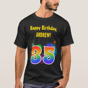 Roligt Fireworks + Rainbow Mönster "35" Birthday # T Shirt