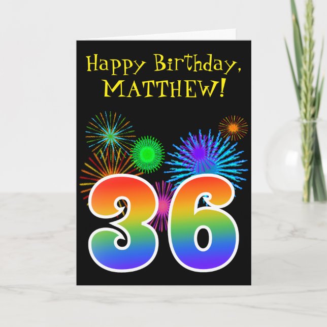 Roligt Fireworks + Rainbow Mönster "36" Birthday # Kort (Framsida)