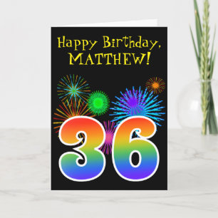 Roligt Fireworks + Rainbow Mönster "36" Birthday # Kort