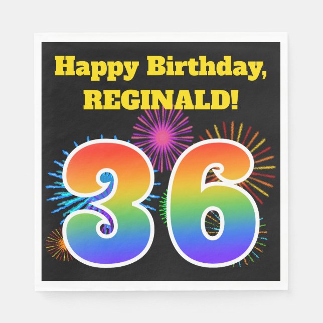 Roligt Fireworks + Rainbow Mönster "36" Birthday # Pappersservett (Framsidan)