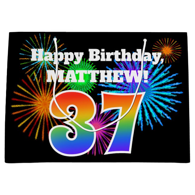 Roligt Fireworks + Rainbow Mönster "37" Birthday # (Framsidan)