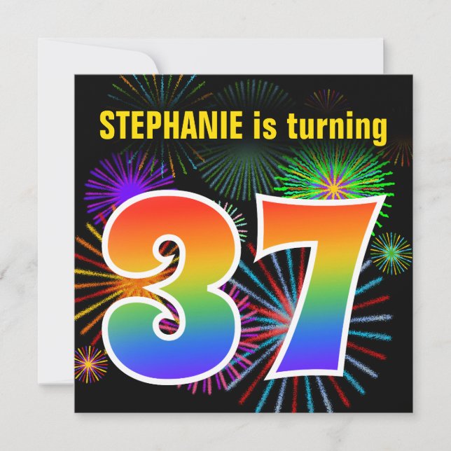 Roligt Fireworks + Rainbow Mönster "37" Birthday # Inbjudningar (Framsida)