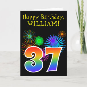 Roligt Fireworks + Rainbow Mönster "37" Birthday # Kort