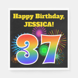 Roligt Fireworks + Rainbow Mönster "37" Birthday # Pappersservett