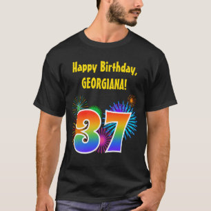 Roligt Fireworks + Rainbow Mönster "37" Birthday # T Shirt