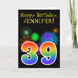 Roligt Fireworks + Rainbow Mönster "39" Birthday # Kort
