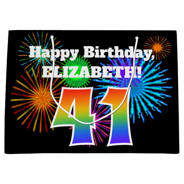 Roligt Fireworks + Rainbow Mönster "41" Birthday # (Framsidan)