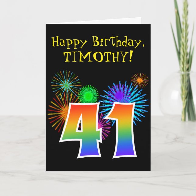 Roligt Fireworks + Rainbow Mönster "41" Birthday # Kort (Framsida)
