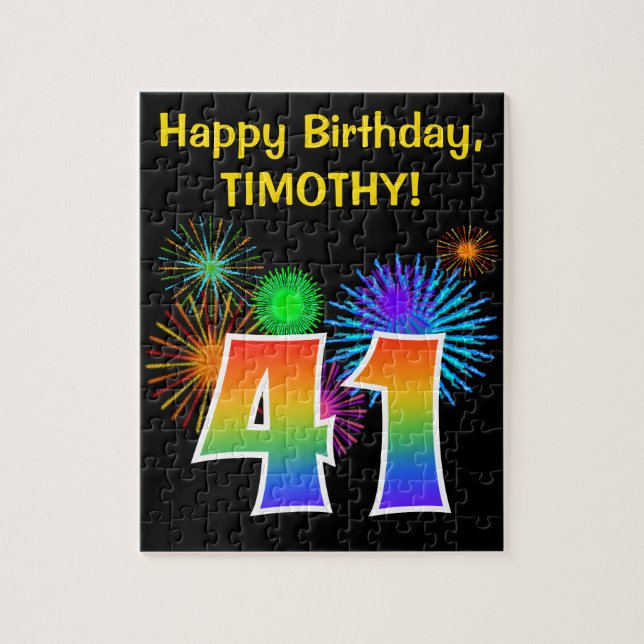 Roligt Fireworks + Rainbow Mönster "41" Birthday # Pussel (Vertikal)