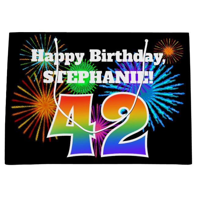 Roligt Fireworks + Rainbow Mönster "42" Birthday # (Framsidan)