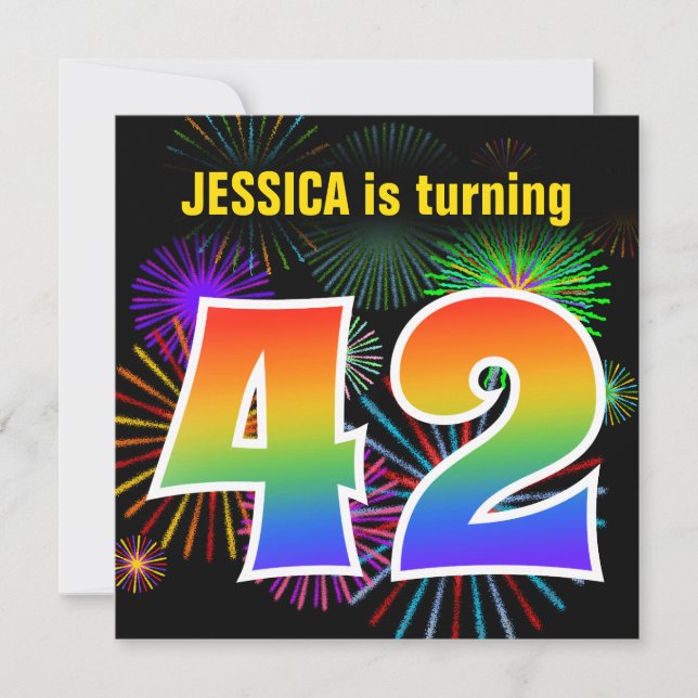 Roligt Fireworks + Rainbow Mönster "42" Birthday # Inbjudningar (Framsida)