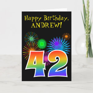 Roligt Fireworks + Rainbow Mönster "42" Birthday # Kort