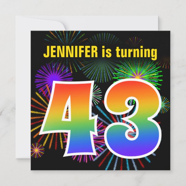 Roligt Fireworks + Rainbow Mönster "43" Birthday # Inbjudningar (Framsida)