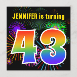 Roligt Fireworks + Rainbow Mönster "43" Birthday # Inbjudningar