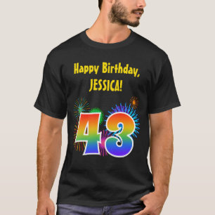 Roligt Fireworks + Rainbow Mönster "43" Birthday # T Shirt