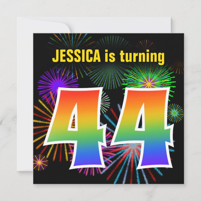 Roligt Fireworks + Rainbow Mönster "44" Birthday # Inbjudningar (Framsida)