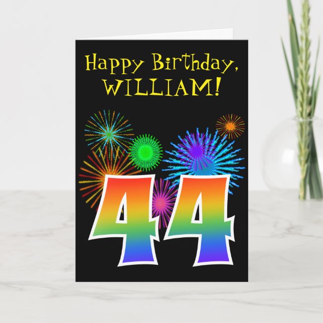 Roligt Fireworks + Rainbow Mönster "44" Birthday # Kort (Framsida)