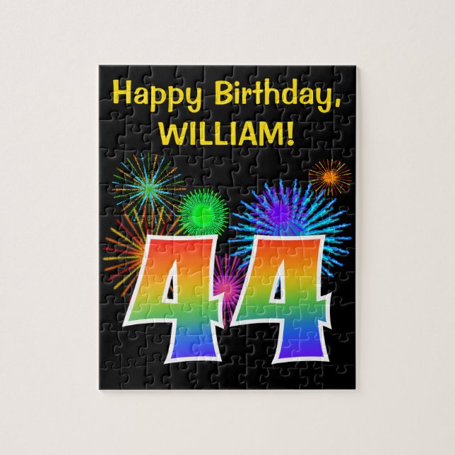 Roligt Fireworks + Rainbow Mönster "44" Birthday # Pussel (Vertikal)