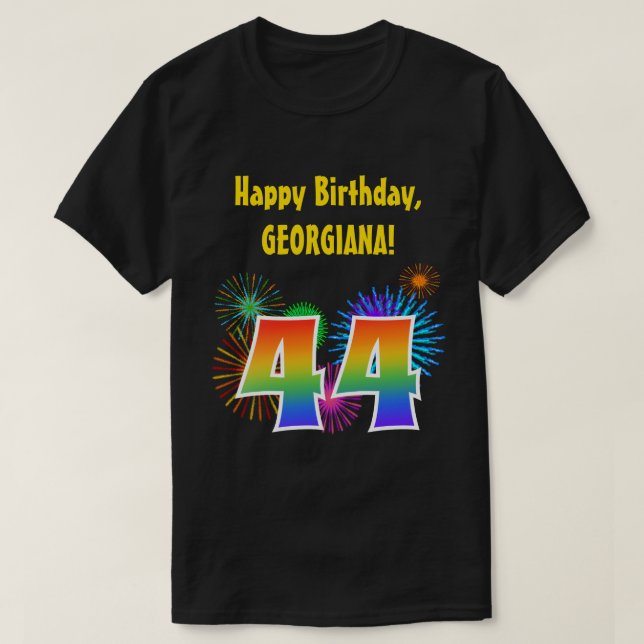 Roligt Fireworks + Rainbow Mönster "44" Birthday # T Shirt (Design framsida)