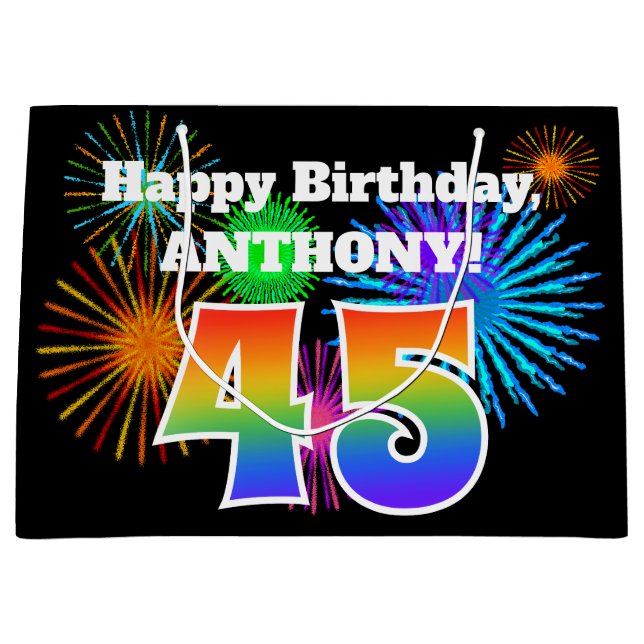 Roligt Fireworks + Rainbow Mönster "45" Birthday # (Framsidan)