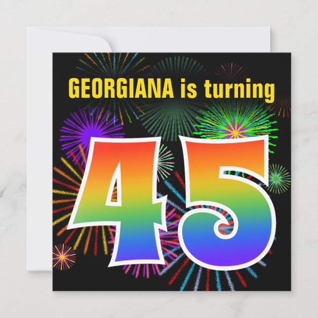 Roligt Fireworks + Rainbow Mönster "45" Birthday # Inbjudningar (Framsida)