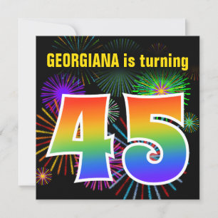 Roligt Fireworks + Rainbow Mönster "45" Birthday # Inbjudningar