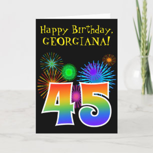 Roligt Fireworks + Rainbow Mönster "45" Birthday # Kort