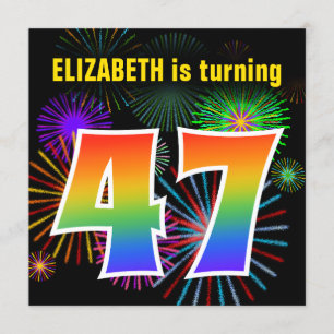 Roligt Fireworks + Rainbow Mönster "47" Birthday # Inbjudningar