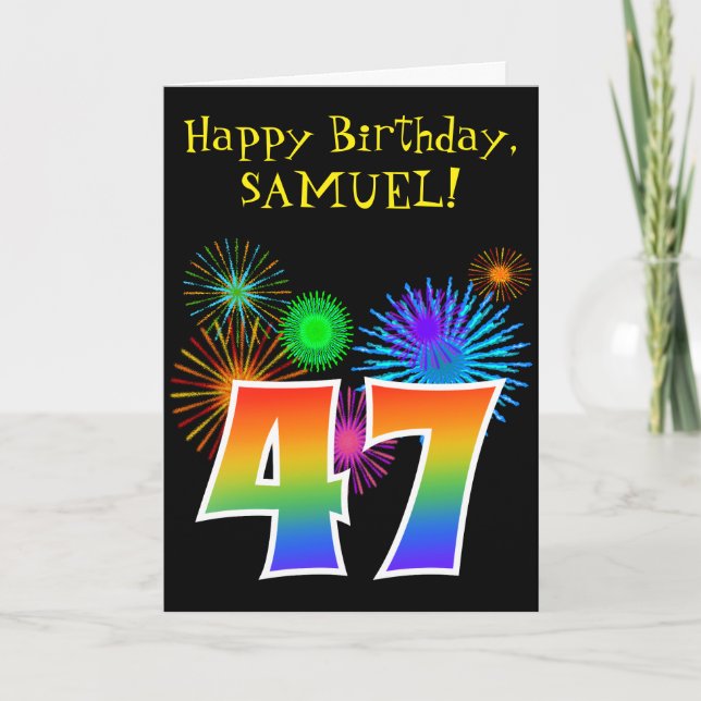 Roligt Fireworks + Rainbow Mönster "47" Birthday # Kort (Framsida)