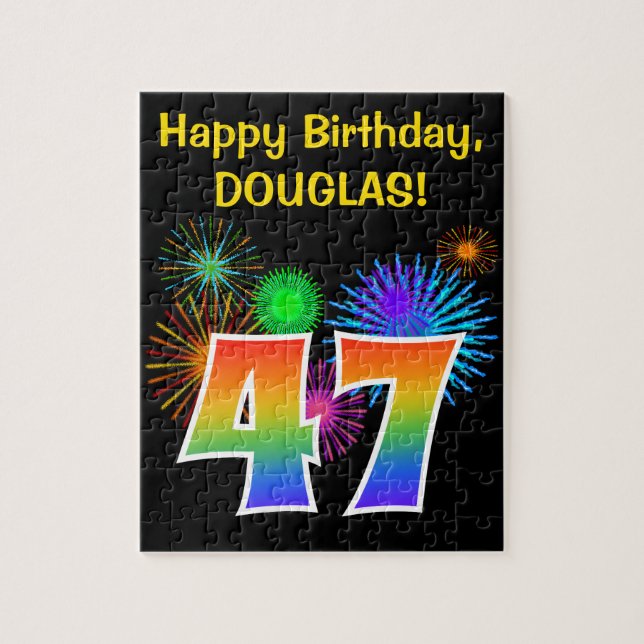 Roligt Fireworks + Rainbow Mönster "47" Birthday # Pussel (Vertikal)