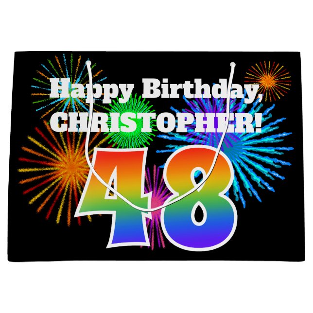 Roligt Fireworks + Rainbow Mönster "48" Birthday # (Framsidan)